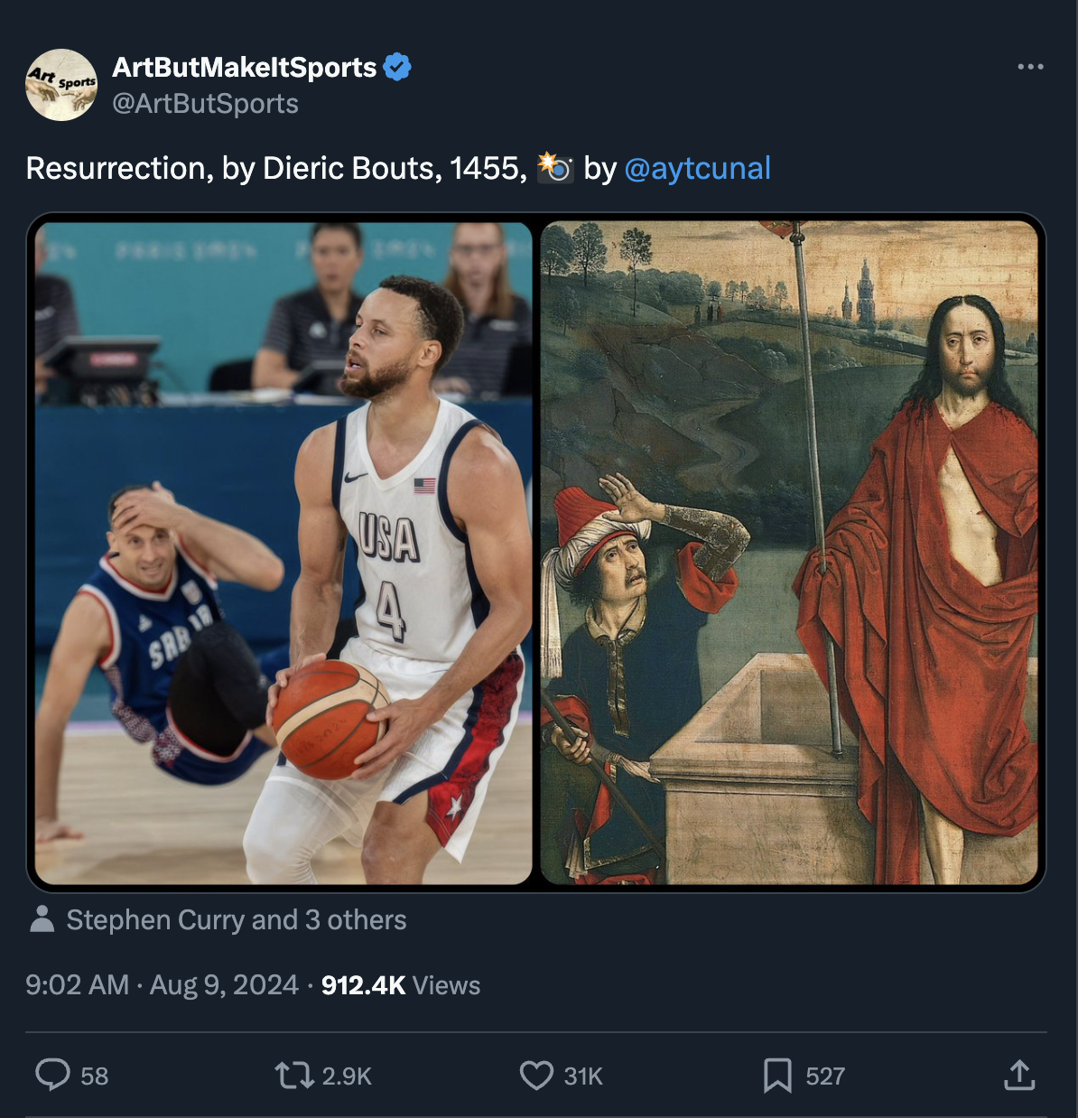 ArtButMakeltSports Art Sp Resurrection, by Dieric Bouts, 1455, by Usa A Stephen Curry and 3 others Views 58 t 31K 527